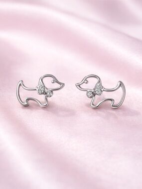 Sterling Silver 925 Dog Outline Stud Earrings - Elegant Pet-Themed Jewelry